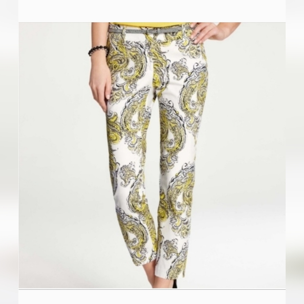 Ann Taylor White and Gold Cropped Paisley Pants